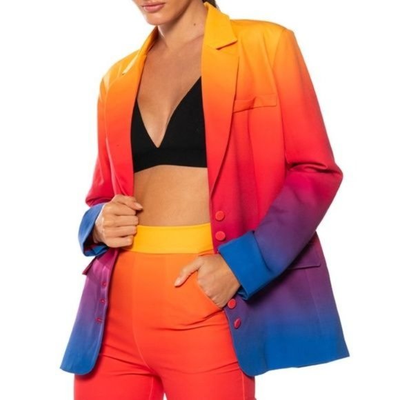 Callie Sunset Blvd Pantsuit: Ombre Blazer & Skinny Slacks: L 1X - Picture 6 of 15